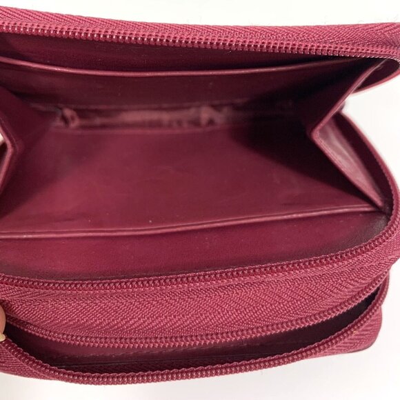 BUXTON Wine Red Leather Accordion Double Zip Around Credit Card ID Holder Wallet - Picture 8 of 9